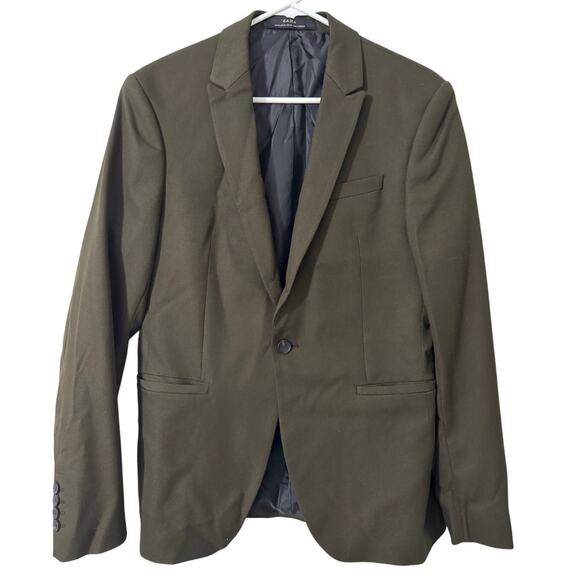 Zara Suits Collection Mens Dark Green/ Brown‎ One Button Blazer Size Medium - Picture 1 of 8